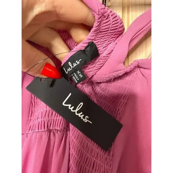 NWT Lulus Summer Invite Pink Tie-Strap Tiered Midi Dress Bridesmaid Gala Size XS - Picture 7 of 9